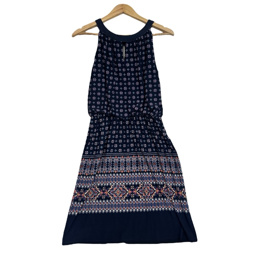 Knapp Studio Navy Patterned Sleeveless Dress - Size Medium